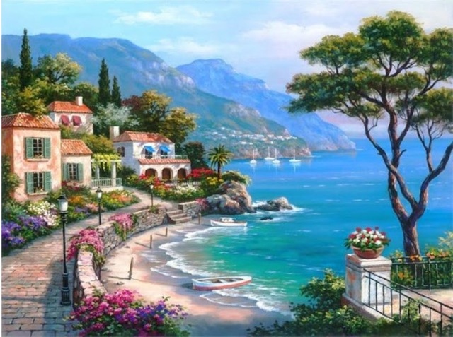 FramelessPicturesPaintingByNumbersDigitalOilPaintingOnCanvasLandscapeMediterraneanSeaPatternHomeDeco